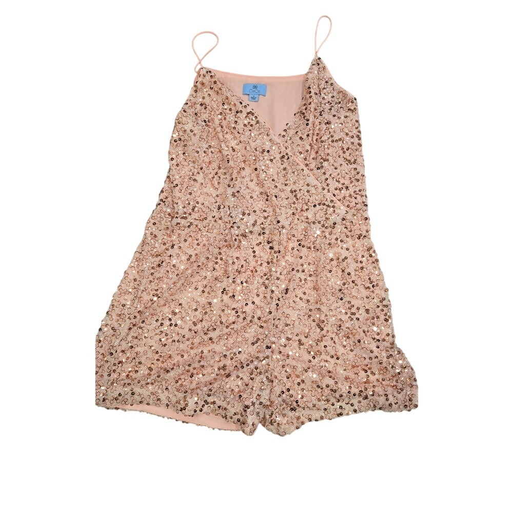 CeCe Rose Gold Sequin Romper Sleeveless Surplice V-Neck Party‎ Jumpsuit Size 8